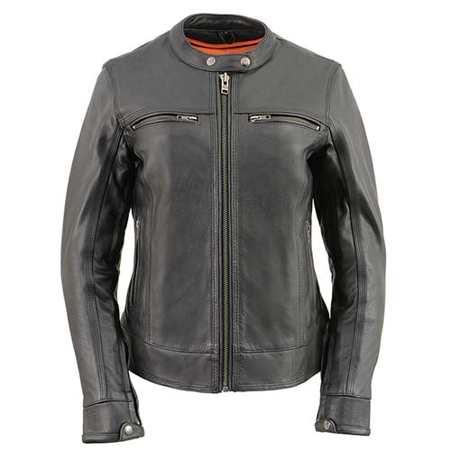 Milwaukee Leather MLL2552 Women's Cool-Tec Black Leather Scooter Triple Stitch Motorcycle Jacket