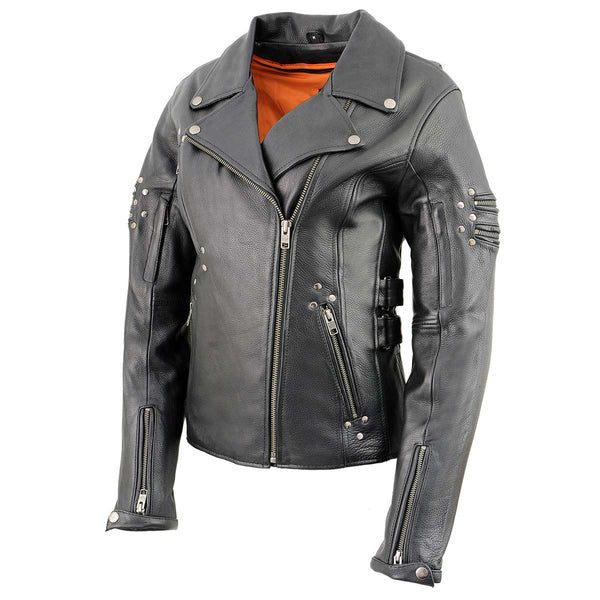 Milwaukee Leather MLL2585 Women's Black Premium Leather Motorcycle Rider Jacket with Rivets