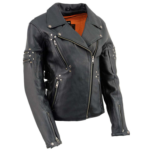 Milwaukee Leather MLL2585 Women's Black Premium Leather Motorcycle Rider Jacket with Rivets