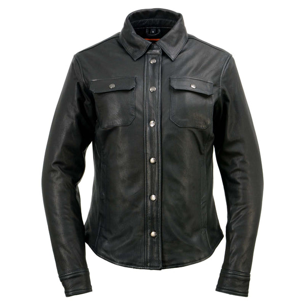Milwaukee Leather | Black Women's Genuine Leather Shirt Jacket w/ Removable Liner and Reflective Trim - MLL2600