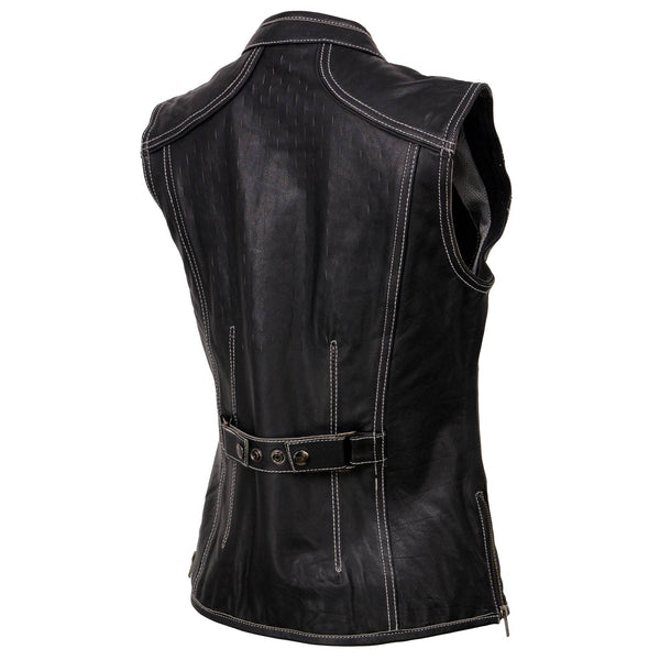 Milwaukee Leather MLL4507 Women's Black Leather Purple Accented Laser Cut Vented Scuba Style Motorcycle Rider Vest