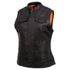 Milwaukee Leather MLL4512 Women’s Black Leather 'Lashes' Club Style Motorcycle Rider Vest W/ Concealed Dual Closure