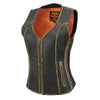 Milwaukee Leather MLL4527 Women's Stretch Side Panel Distress Brown Leather Motorcycle Rider Vest w/ Lacing Detail