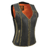 Milwaukee Leather MLL4527 Women's Stretch Side Panel Distress Brown Leather Motorcycle Rider Vest w/ Lacing Detail