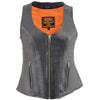 Milwaukee Leather MLL4530 Women's Open Neck Front Zipper Black Leather Vest