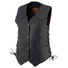 Milwaukee Leather MLL4545 Women's Black Naked Leather Lightweight Classic 4-Snap V-Neck Motorcycle Rider Vest