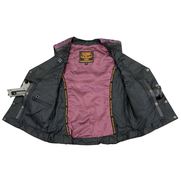 Milwaukee Leather MLL4570 Women's Studded Phoenix Black/Purple Leather Motorcycle Vest w/ Embroidery Art