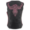 Milwaukee Leather MLL4570 Women's Studded Phoenix Black/Fuchsia Leather Motorcycle Vest w/ Embroidery Art