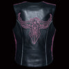 Milwaukee Leather MLL4570 Women's Studded Phoenix Black/Fuchsia Leather Motorcycle Vest w/ Embroidery Art