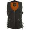 Milwaukee Leather MLL4575 Women's Classic V-Neck Black Leather Motorcycle Rider Vest w/ Adjustable Side Laces