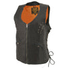 Milwaukee Leather MLL4575 Women's Black Leather Side Lace Multiple Pockets Round V-Neck Motorcycle Rider Vest