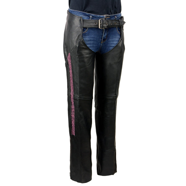 Milwaukee Leather MLL6500 Women's Leather Black and Purple Hip Set Chaps