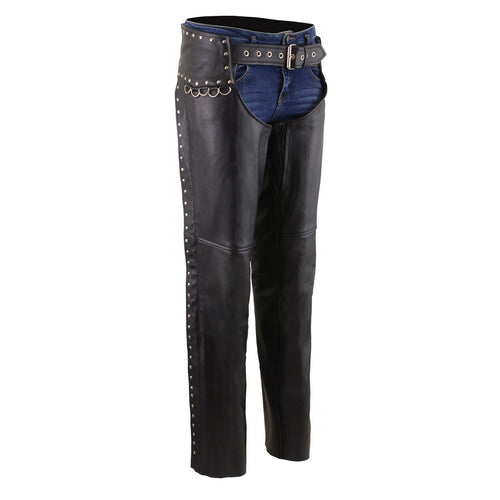 Milwaukee Leather MLL6503 Women's Black Classic Leather Motorcycle Rider Chaps w/ Riveted Design