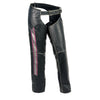 Milwaukee Leather MLL6515 Women's 'Pink Stripe' Classic Black Rub-Off Low-Rise Leather Chaps