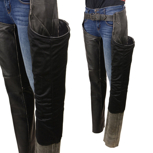 Milwaukee Leather MLL6516 Women's Classic Black Rub-Off Low Rise Premium Leather Chaps