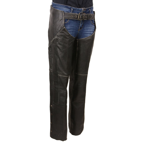 Milwaukee Leather MLL6516 Women's Classic Black Rub-Off Low Rise Premium Leather Chaps