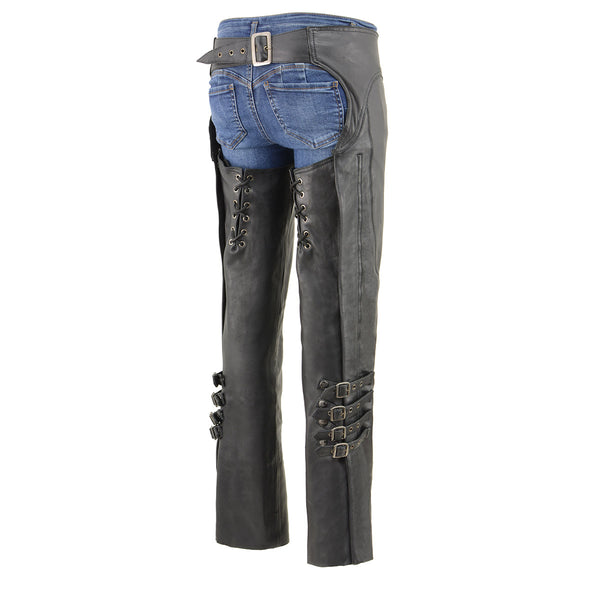 Milwaukee Leather MLL6520 Women’s 'Laced' Black Leather Motorcycle Chaps