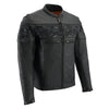 Milwaukee Leather MLM1500 Men's Crossover Black Leather Scooter Jacket with Reflective Skulls