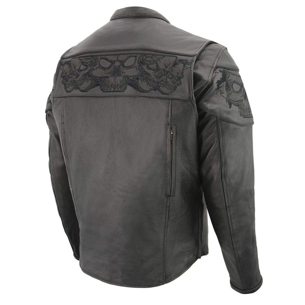 Milwaukee Leather MLM1501 Men's Black 'Cool-Tec' Leather Crossover Scooter Jacket with Reflective Skulls