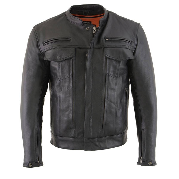 Milwaukee Leather MLM1506 Men's Black Premium Leather Motorcycle Jacket w/ Utility Pockets Cool-Tec Leather Treatement