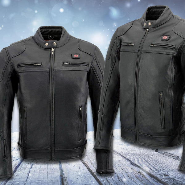 Milwaukee Leather Men’s Inferno Rider Heated Scooter Leather Jacket w/ Dual-Power,Vented System (MLM1513SET)