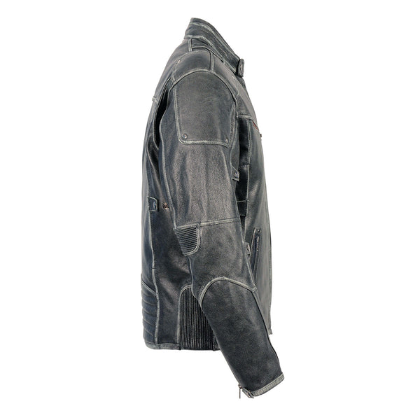 Milwaukee Leather MLM1536 Mens Vintage Distressed Grey Leather Scooter Style Motorcycle Jacket - Reflective Piping