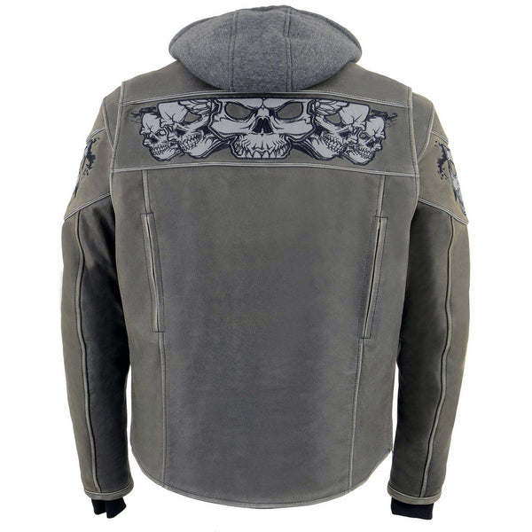 Milwaukee Leather MLM1562 Men's Distressed Grey Leather Jacket with Reflective Skulls