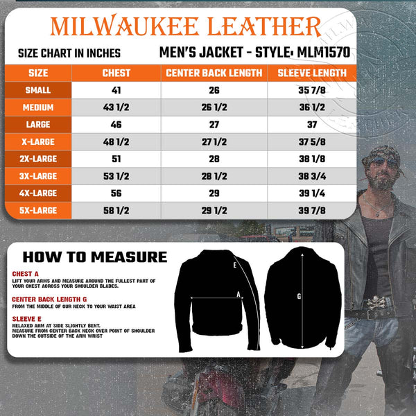 Milwaukee Leather MLM1570 Men’s Black Premium Naked Cowhide Leather Utility Pocket Motorcycle Jacket