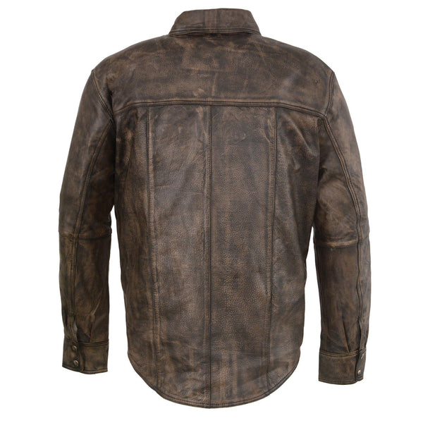 Milwaukee Leather MLM1606 Men's 'Button Down' Distressed Brown Casual Biker Leather Shirt
