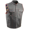 Milwaukee Leather MLM3506 Men's Black Naked Leather Vest - Old Glory Laced Armholes Red Stitching Club Style Vest