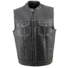 Milwaukee Leather MLM3507 Men's Old Glory Black Naked Leather Club Style Vest w/ Grey Stitching Laced Armholes