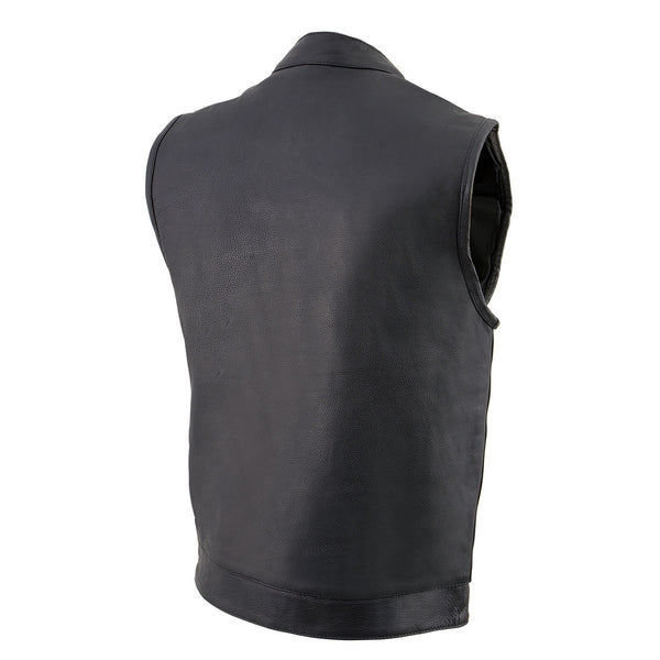 Milwaukee Leather MLM3510 Men's Black Dual Closure Open Neck Club Style Motorcycle Leather Vest