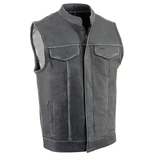 Milwaukee Leather MLM3513 Men's Naked Leather Club Style Vest- Concealed Snaps Zipper Closure Motorcycle Rider Vest
