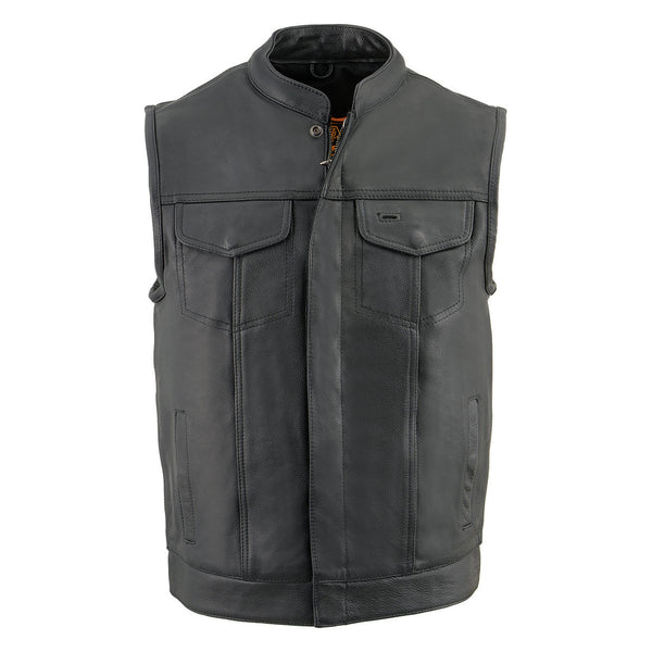 Milwaukee Leather MLM3514 Men's Black “Cool-Tec” Naked Leather Vest - Club Style Dual Closure Motorcycle Rider Vest