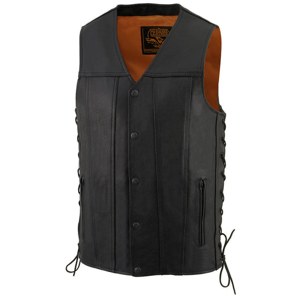 Milwaukee Leather MLM3520 Men's Black Straight Bottom Side Lace Motorcycle Leather Vest