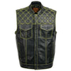 Milwaukee Leather MLM3528 Men's Black 'Paisley' Accented Neon Green Stitching Leather Vest w/Armhole Trim