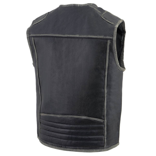 Milwaukee Leather MLM3536 Men's Classic Vintage Distressed Grey Collarless Motorcycle Rider Leather Vest