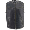 Milwaukee Leather MLM3536 Men's Vintage Leather Vest- Distressed Grey Front Zipper Collarless Motorcycle Rider Vest