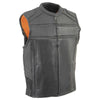 Milwaukee Leather MLM3560 Men's Black Leather Vest - Reflective Piping Elasticized Waist Open Neck Motorcycle Vest