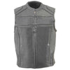 Milwaukee Leather MLM3560 Men's Black Leather Motorcycle Rider Vest with Round Collar and Reflective Piping