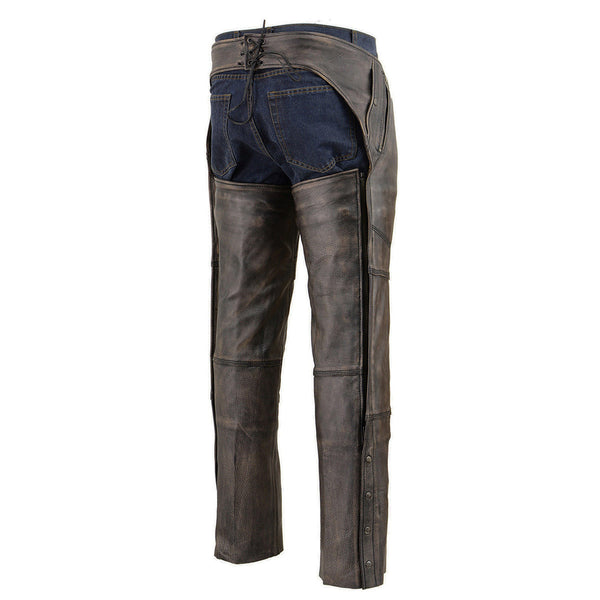 Milwaukee Leather MLM5500 Men's Distress Brown Naked Leather Chaps - Thermal Lined Overpants for Motorcycle Rider