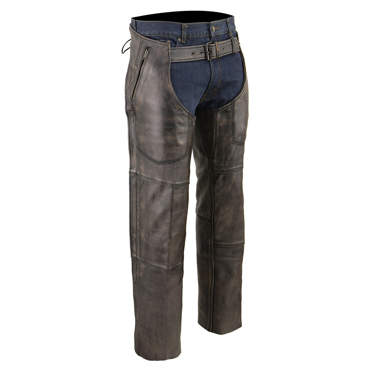 Milwaukee Leather Chaps for Men's Distressed Brown Leather Snap