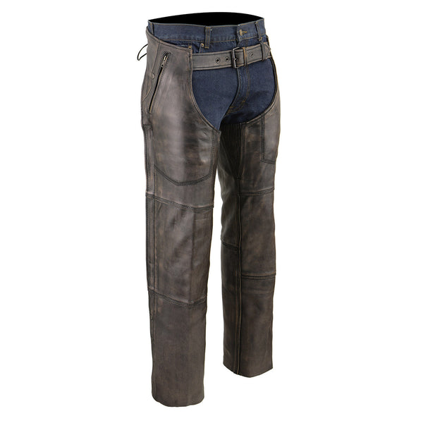 Milwaukee Leather MLM5500 Men's Distressed Brown Four Pocket Thermal Lined Leather Chaps