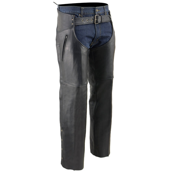 Milwaukee Leather MLM5502 Men's Black Cool-Tec Naked Leather Motorcycle Chaps- Thigh Pockets Overpant for Bikers