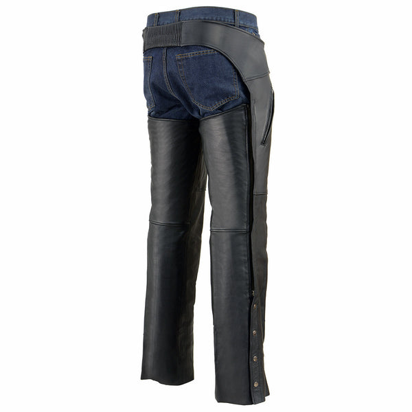 Milwaukee Leather MLM5513 Men's Black 'Heated' Motorcycle Leather Winter Chaps with Zippered Thigh Pockets