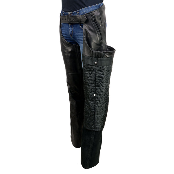 Milwaukee Leather USA MADE MLM5571 Men's Black 'Rough Rider' Premium Leather Motorcycle Chaps with Thermal Liner