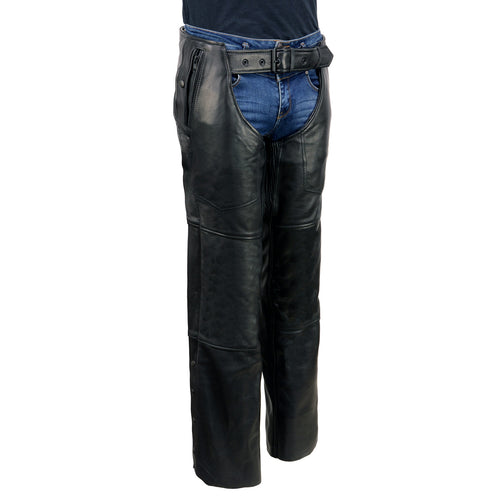 Milwaukee Leather USA MADE MLM5571 Men's Black 'Rough Rider' Premium Leather Motorcycle Chaps with Thermal Liner