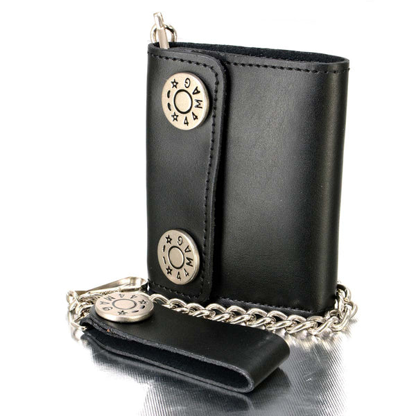Milwaukee Leather MLW7822 Men's 4.25” Leather Bi-Fold Biker Wallet w/ Anti-Theft Stainless Steel Chain and Buffalo Nickel Snaps