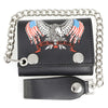 Milwaukee Leather MLW7837 Men's 4” Leather “Eagle w/ Flag” Tri-Fold Wallet w/ Anti-Theft Stainless Steel Chain
