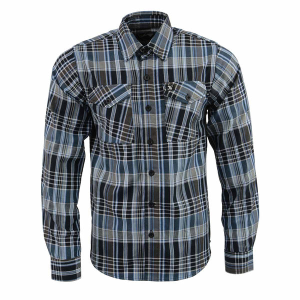 Milwaukee Leather Men's Flannel Plaid Shirt Black and White with Blue Long Sleeve Cotton Button Down Shirt MNG11626